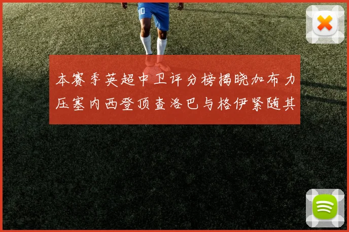 本赛季英超中卫评分榜揭晓加布力压塞内西登顶查洛巴与格伊紧随其后